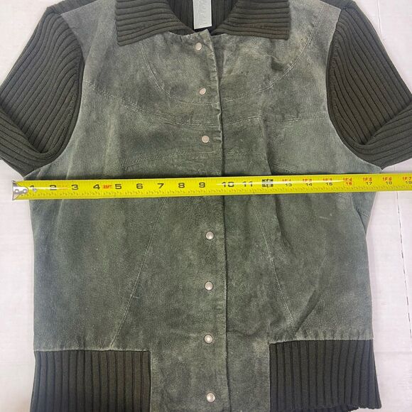 Vintage Suede Silk Wool Jacket Cardigan Jacket L Olive Green Y2K Bella Swan - Picture 11 of 14